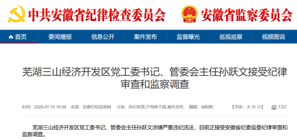 涵乔财富 涉嫌严重违纪违法，孙跃文被查_大皖新闻 | 安徽网